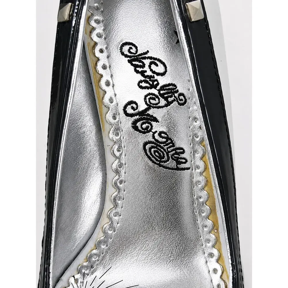 Naughty Monkey Peep-Toe Patent Leather Heels – Women’s Size 8.5 – Studded Pumps
